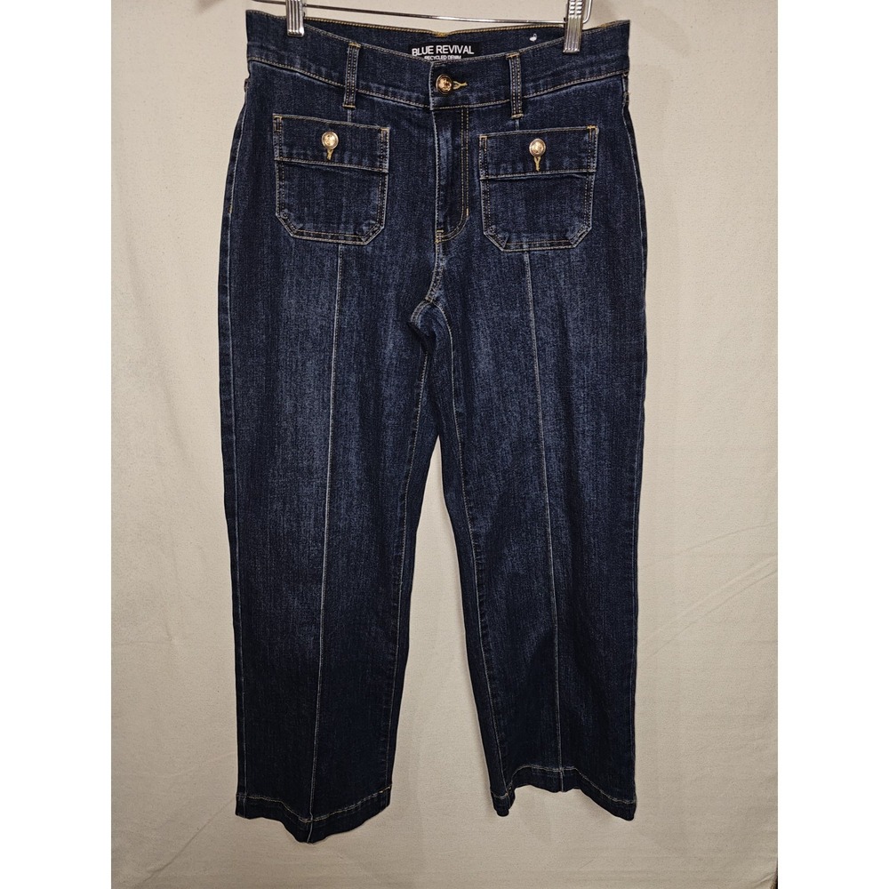 Blue Revival Patch Pocket Mid Rise Recycled Wide Leg Crop 29" Jean